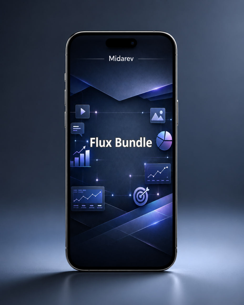 Smartphone displaying the 'Flux Bundle' app on a dark background
