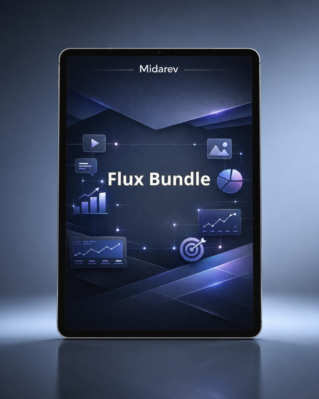 Tablet displaying 'Midarev Flux Bundle' on a dark background