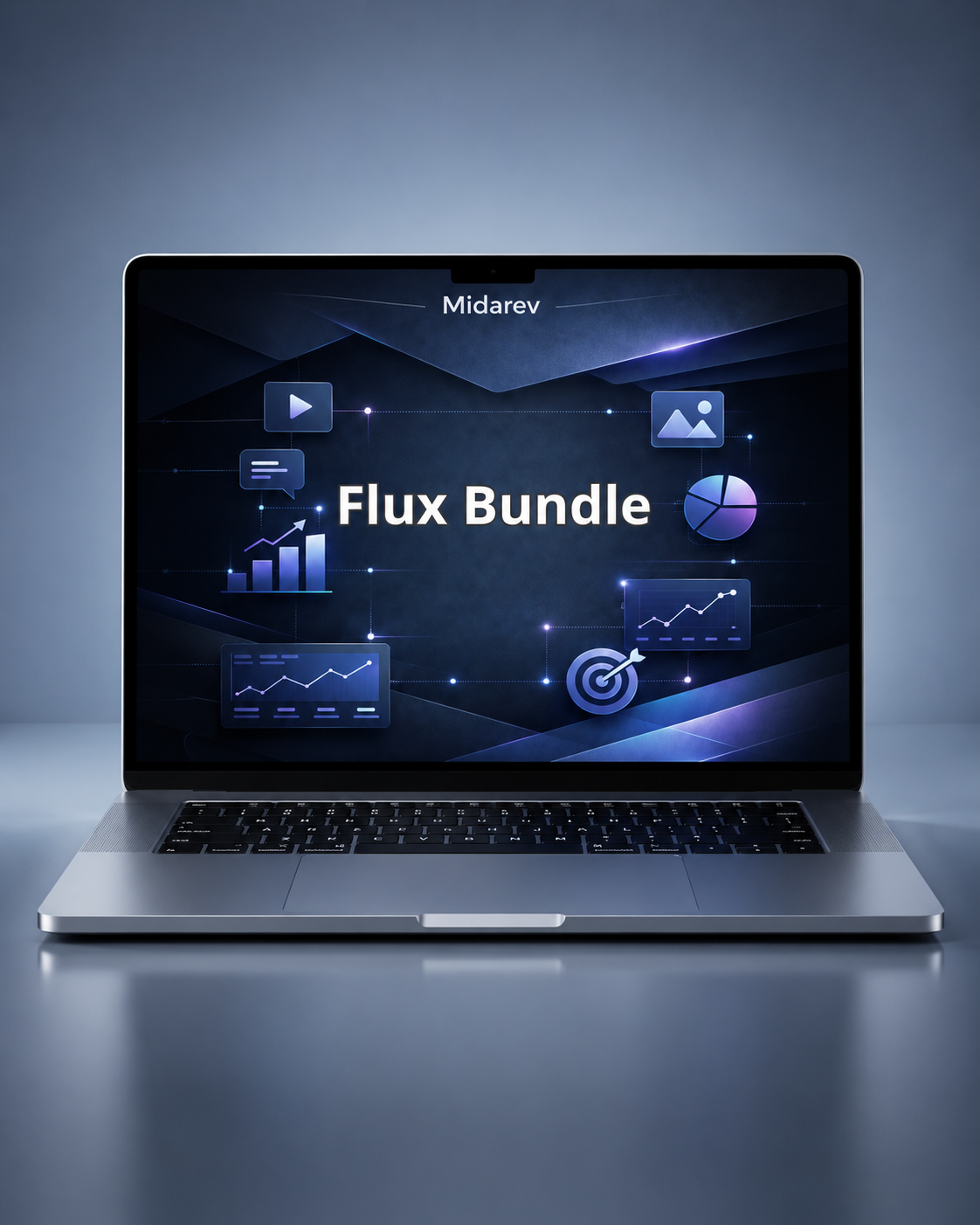 Laptop displaying the Midarev Flux Bundle on a dark background