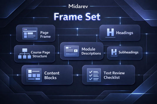 Midarev Frame Set with various design elements on a dark background