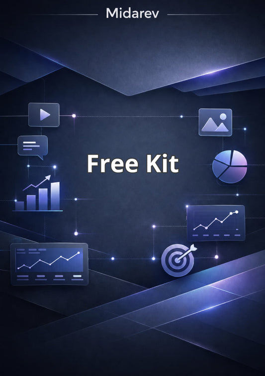Promotional image for a free kit by Midarev with digital icons on a dark background.