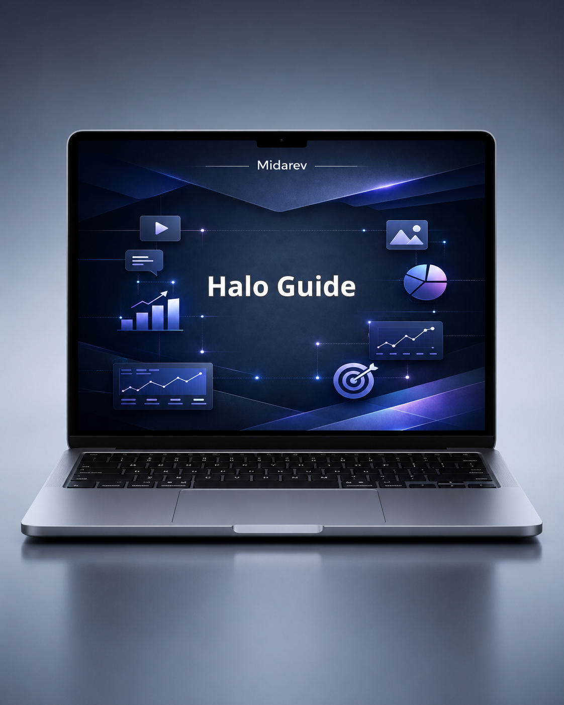 Laptop displaying a 'Halo Guide' on a dark background