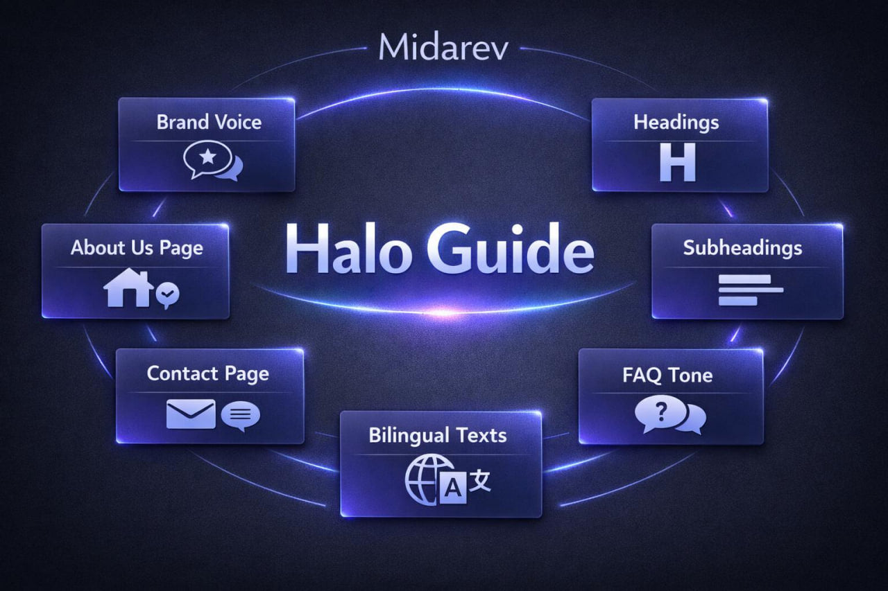 Midarev Halo Guide with various features on a dark background