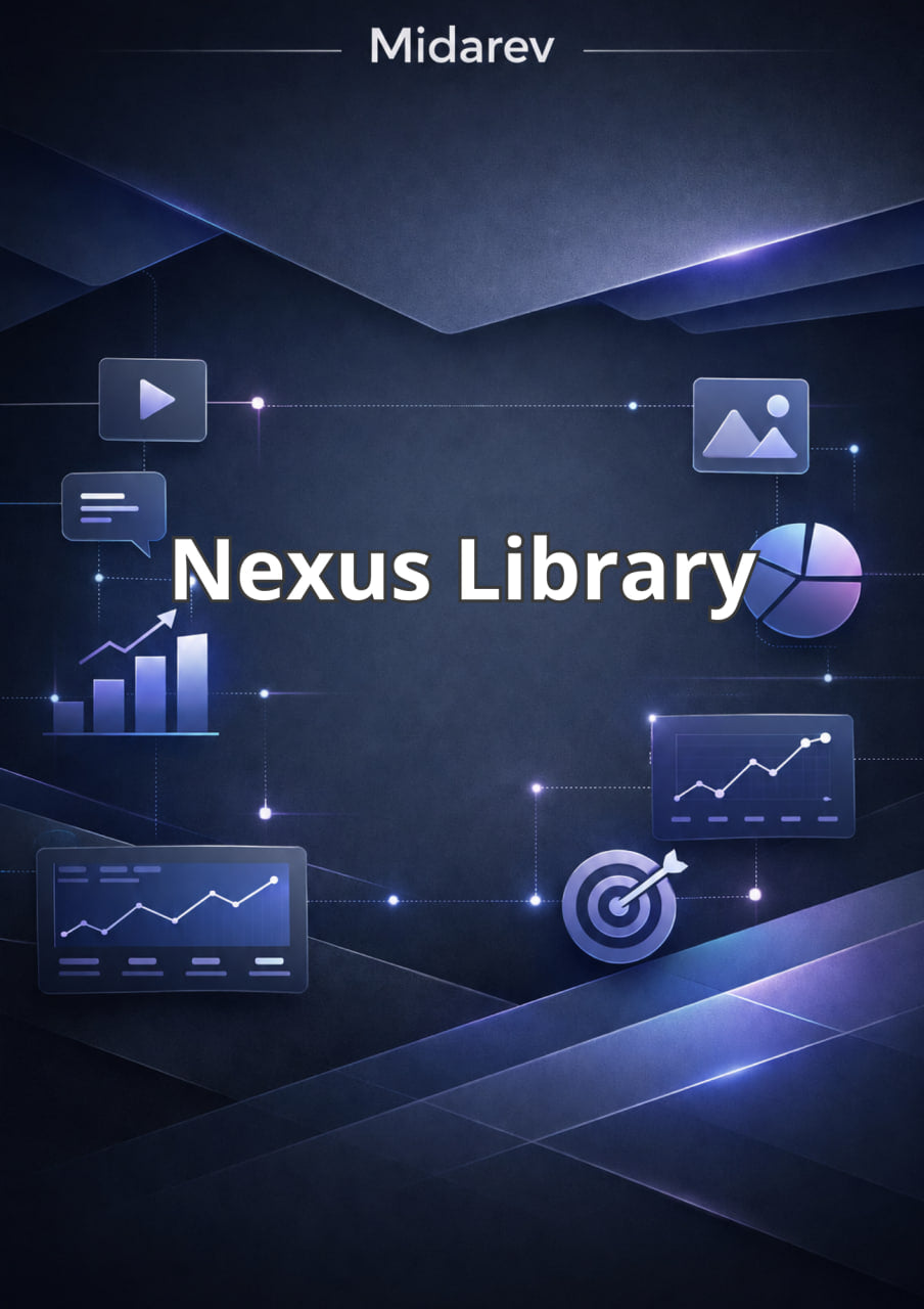Nexus Library branding with digital icons on a dark blue background