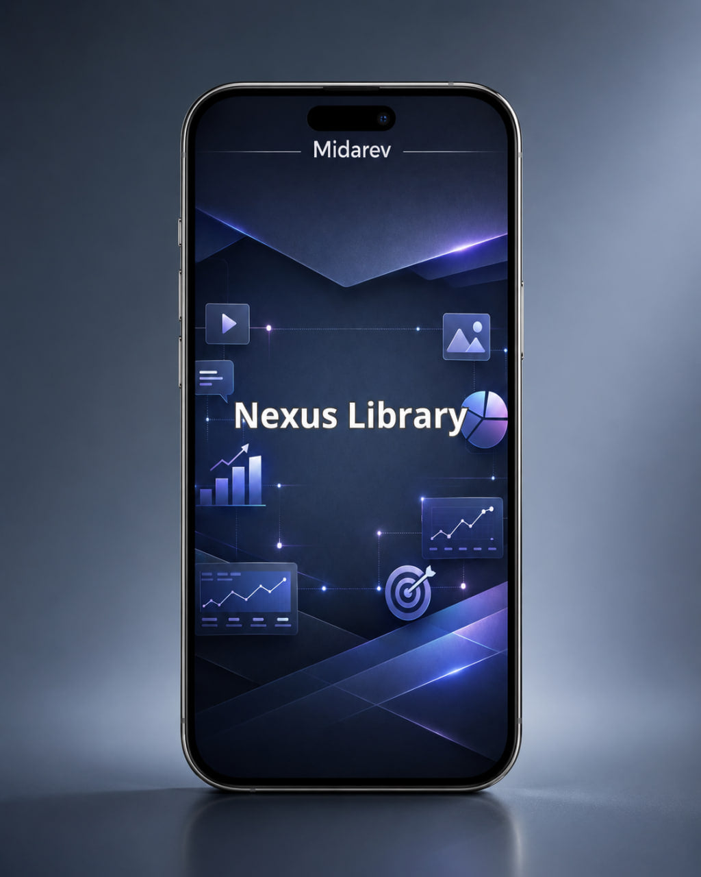 Smartphone displaying the Nexus Library app interface on a dark background