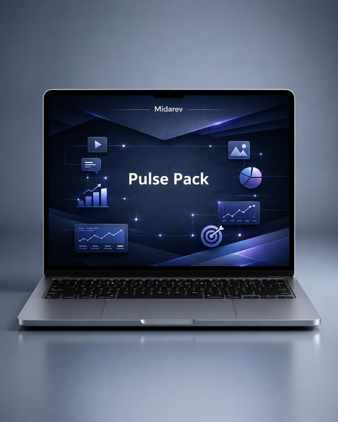 Laptop displaying 'Pulse Pack' software interface on a dark background