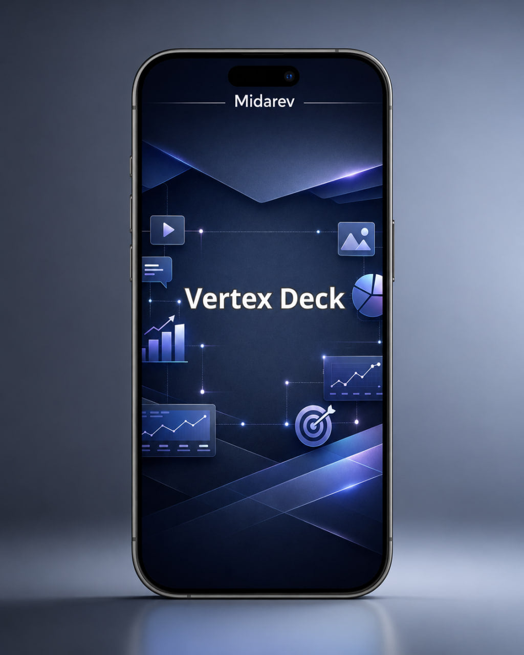 Smartphone displaying the Vertex Deck app on a dark background