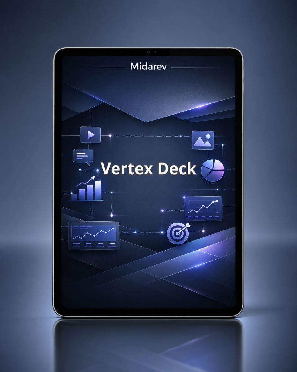 Tablet displaying the Midarev Vertex Deck software interface on a dark background