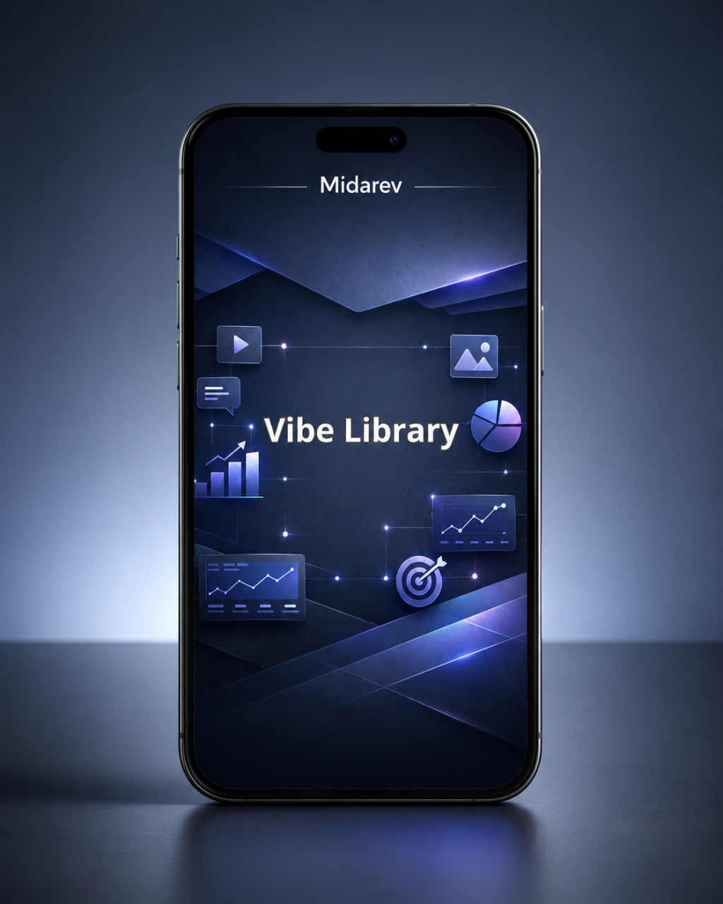 Smartphone displaying the 'Vibe Library' app on a dark background