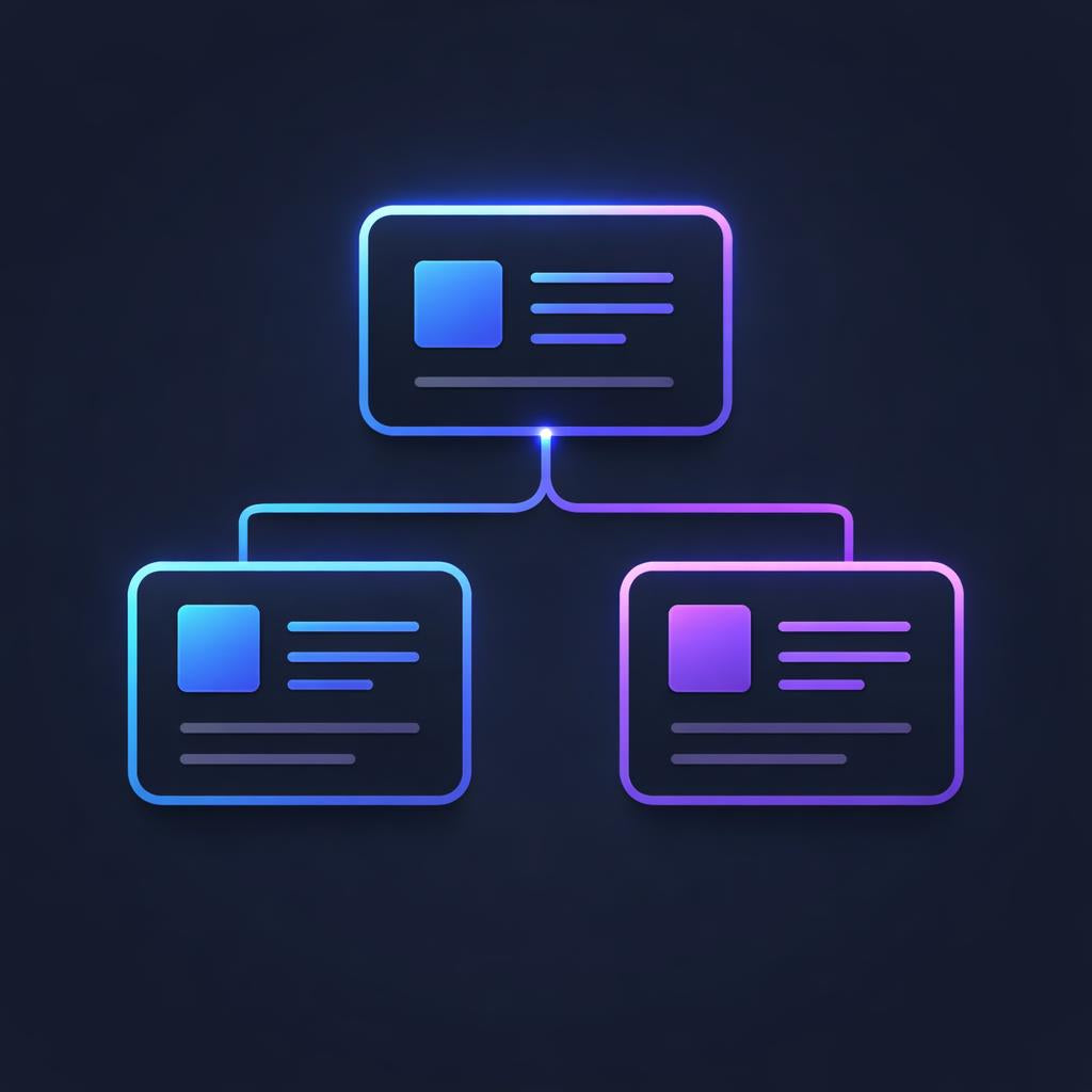 Neon network icon with three connected nodes on a dark background