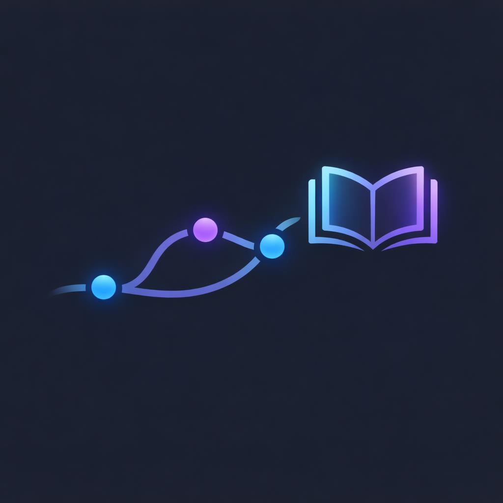 Neon icon of a book and a stylized plant on a dark background