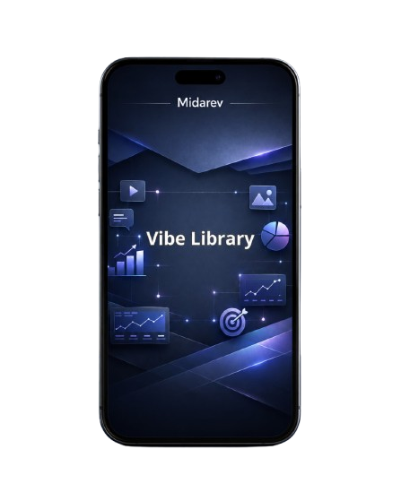 Smartphone displaying the Vibe Library app on a white background
