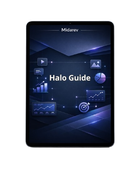 Tablet displaying the 'Halo Guide' by Midarev on a white background
